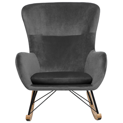 Home Velvet Rocking Chair Dark Grey With Metal Legs And Wooden Rockers For Modern Living Room