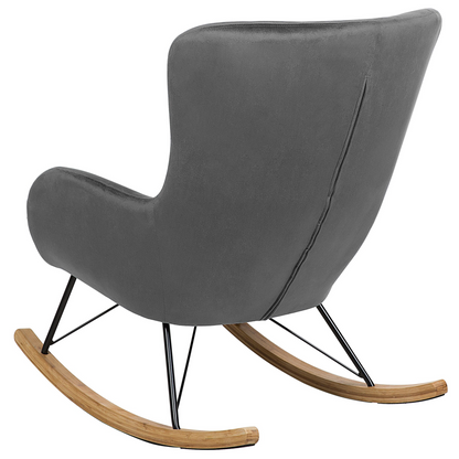 Home Velvet Rocking Chair Dark Grey With Metal Legs And Wooden Rockers For Modern Living Room