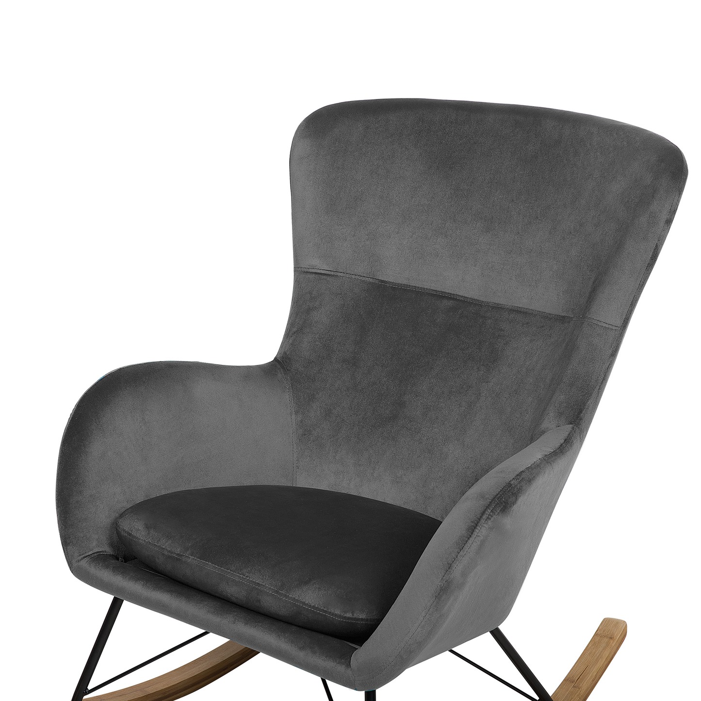 Home Velvet Rocking Chair Dark Grey With Metal Legs And Wooden Rockers For Modern Living Room