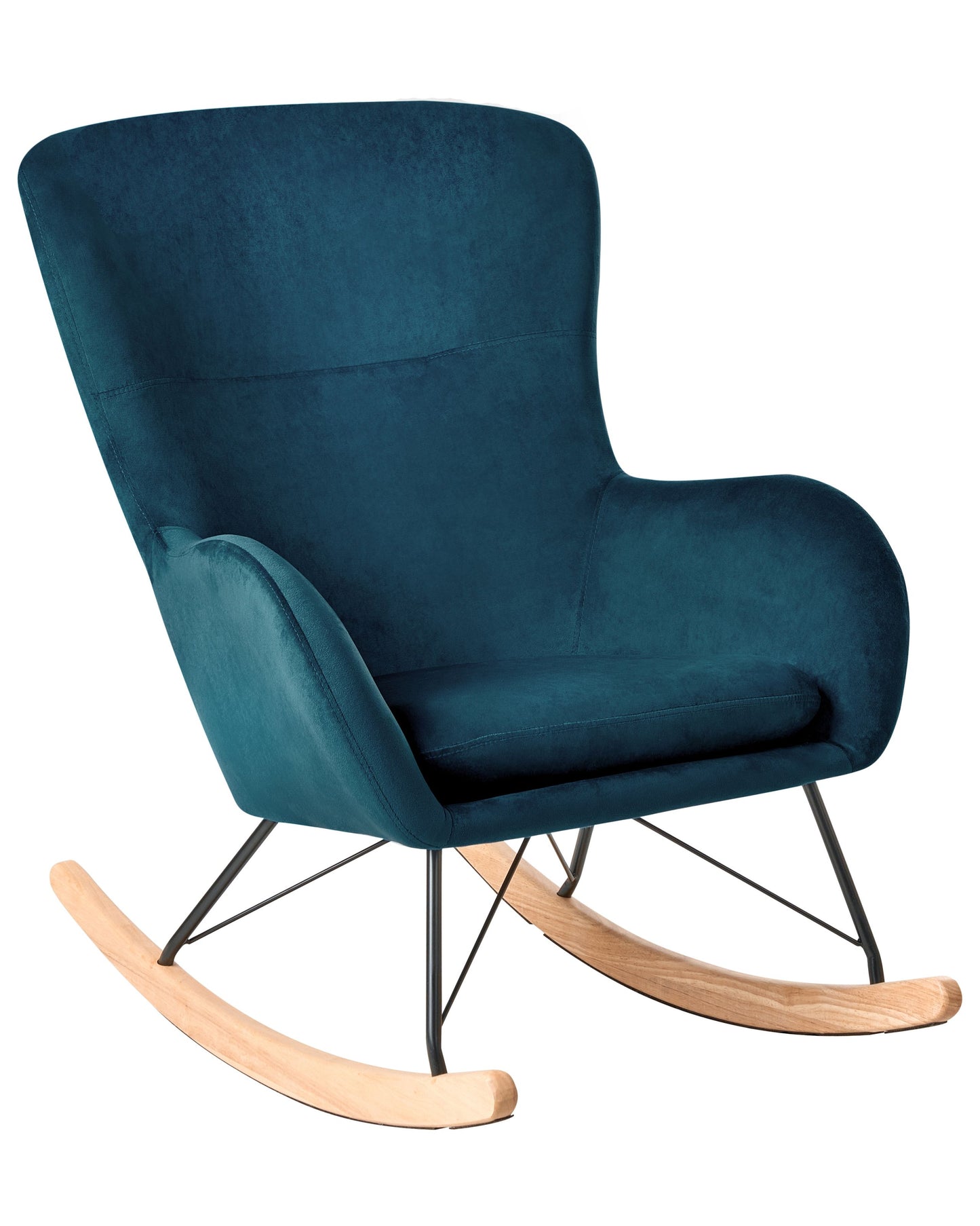 Velvet Sea Blue Rocking Chair With Metal Legs