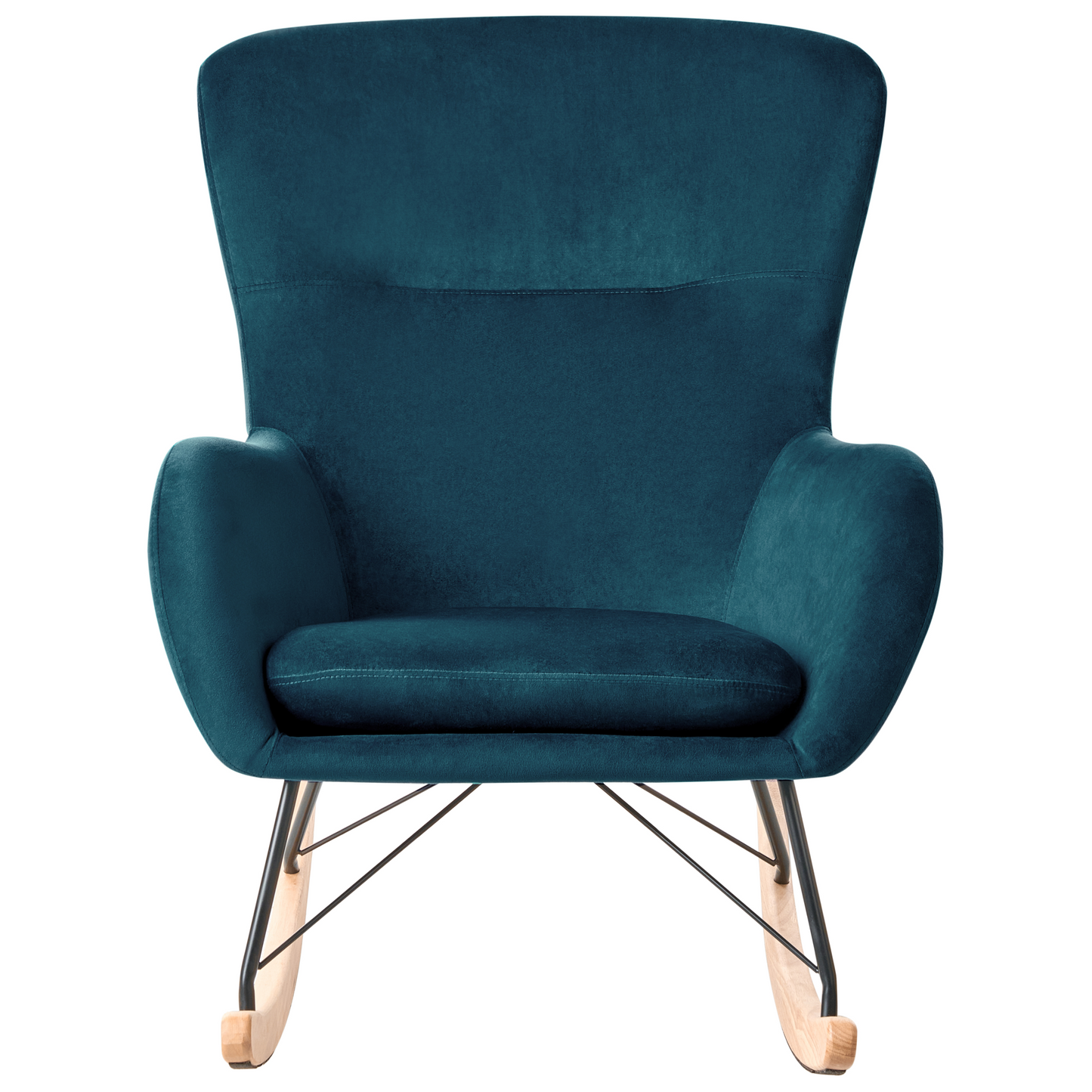 Velvet Sea Blue Rocking Chair With Metal Legs
