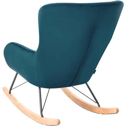 Velvet Sea Blue Rocking Chair With Metal Legs