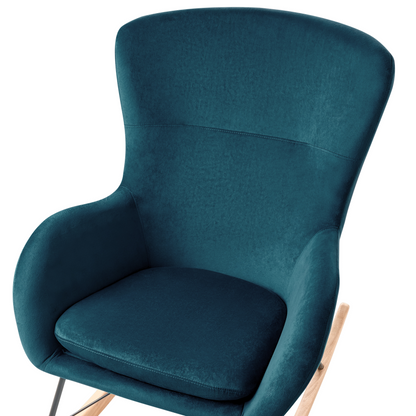 Velvet Sea Blue Rocking Chair With Metal Legs