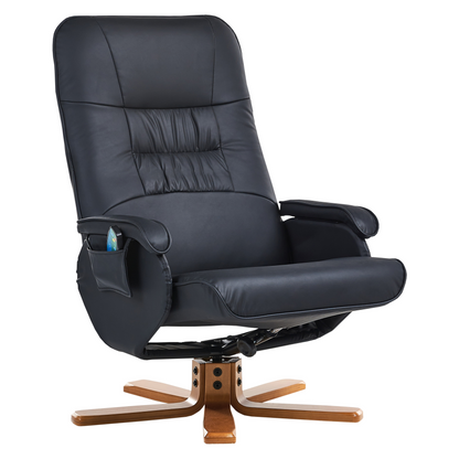 Recliner Armchair With Footrest Faux Leather Upholstery Swivel Heating Massage Function Retro Design