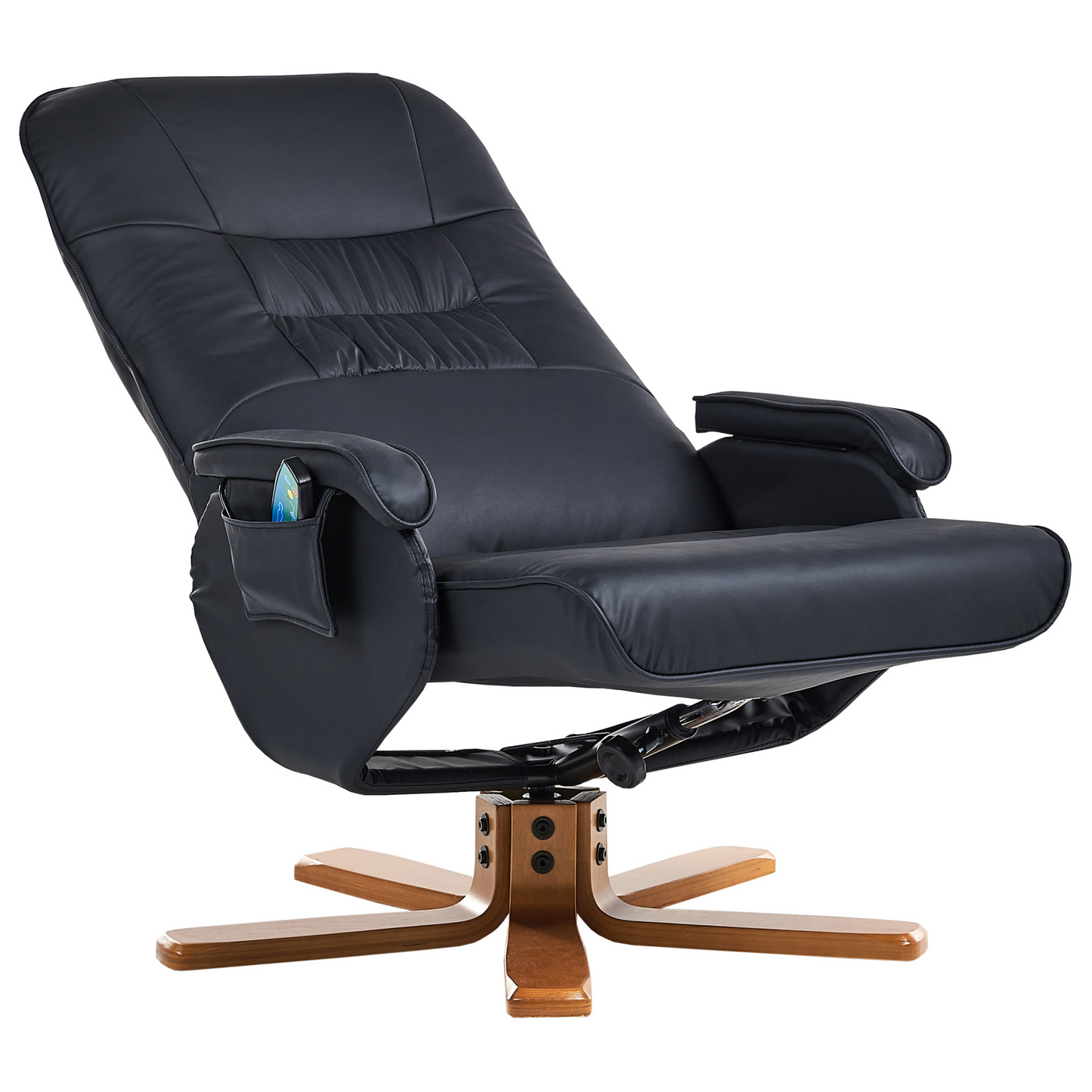 Recliner Armchair With Footrest Faux Leather Upholstery Swivel Heating Massage Function Retro Design