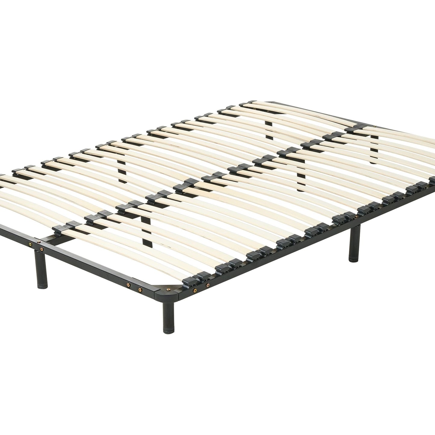Freestanding Bed Base EU Double Solid Wood Slats Steel Frame
