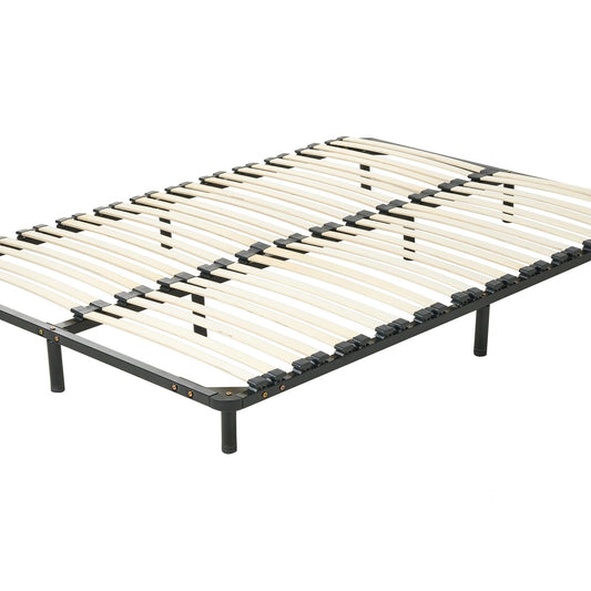 Freestanding Bed Base EU Double Solid Wood Slats Steel Frame