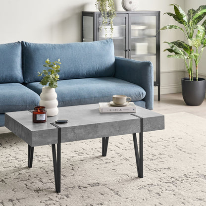 Concrete Effect Coffee Table With Metal Legs 100 x 60cm