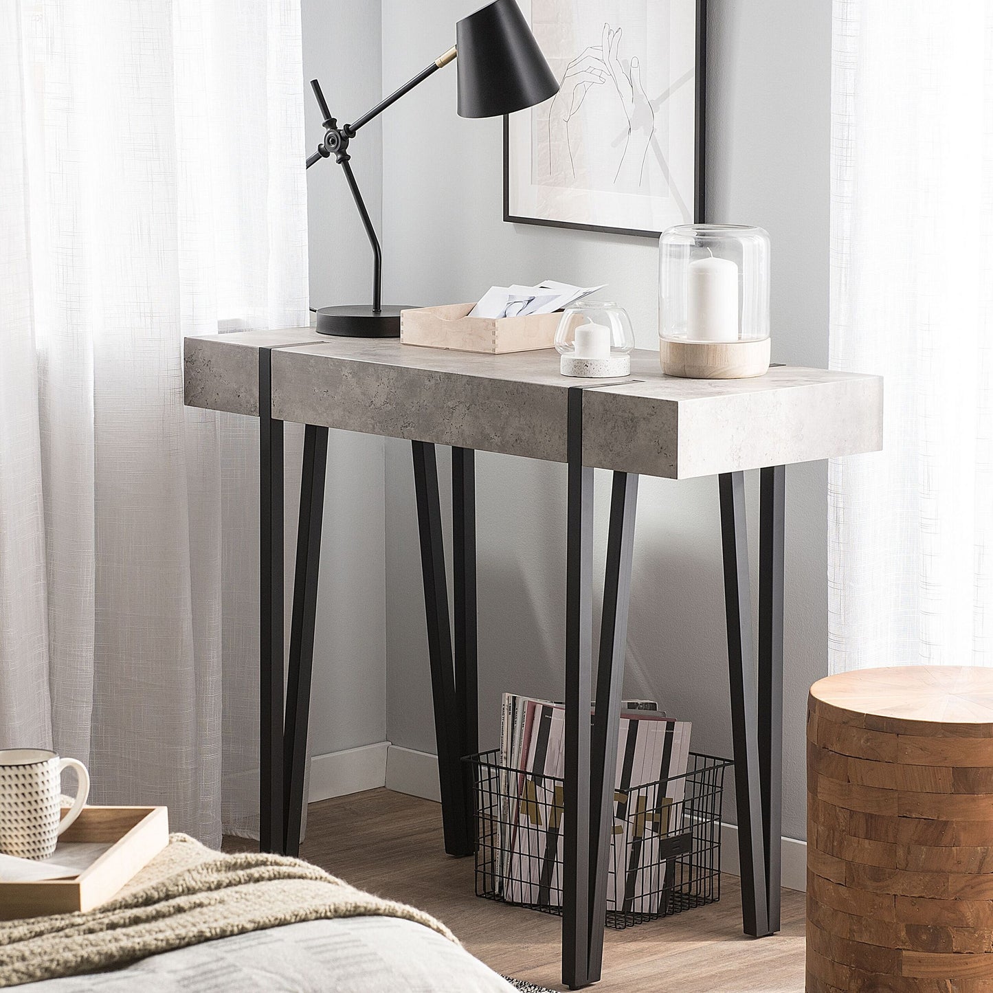 Name Console Table Light Grey Top Black Hairpin Legs 100 x 40cm