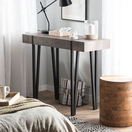 Urban Loft Console Table Dark Brown Top Black Hairpin Legs 100 x 40cm