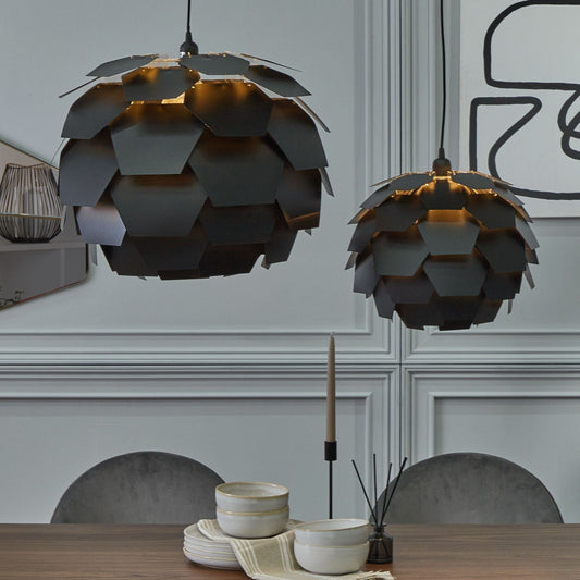 Pendant Lamp Black Plastic Pine Cone Globe Shade