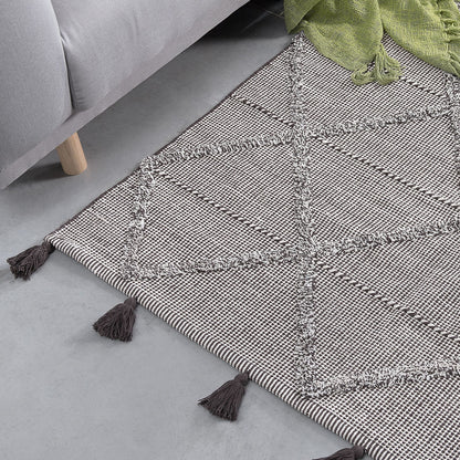 Oriental Rug Brown 140 x 200 Geometric Tassel Shag
