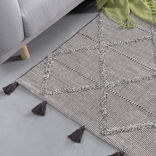 Oriental Rug Brown 140 x 200 Geometric Tassel Shag