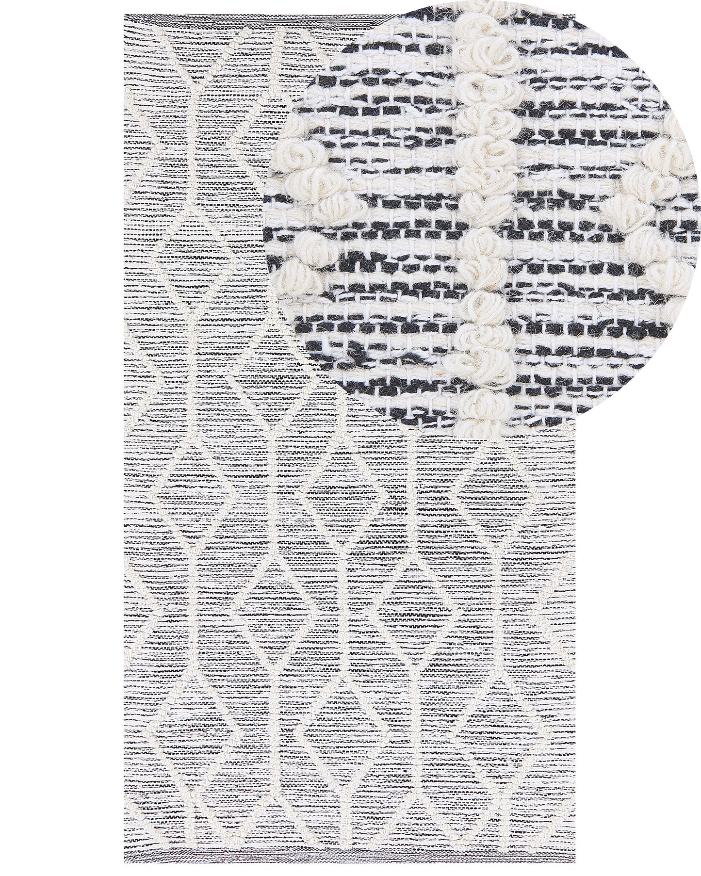 Geometric Handwoven Wool Cotton Rug 80 X 150cm Grey Beige