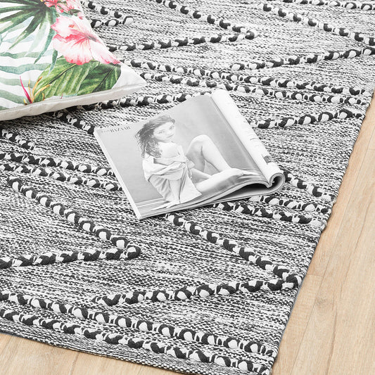Cotton Tufted Geometric Rug Black And White 80 x 150cm