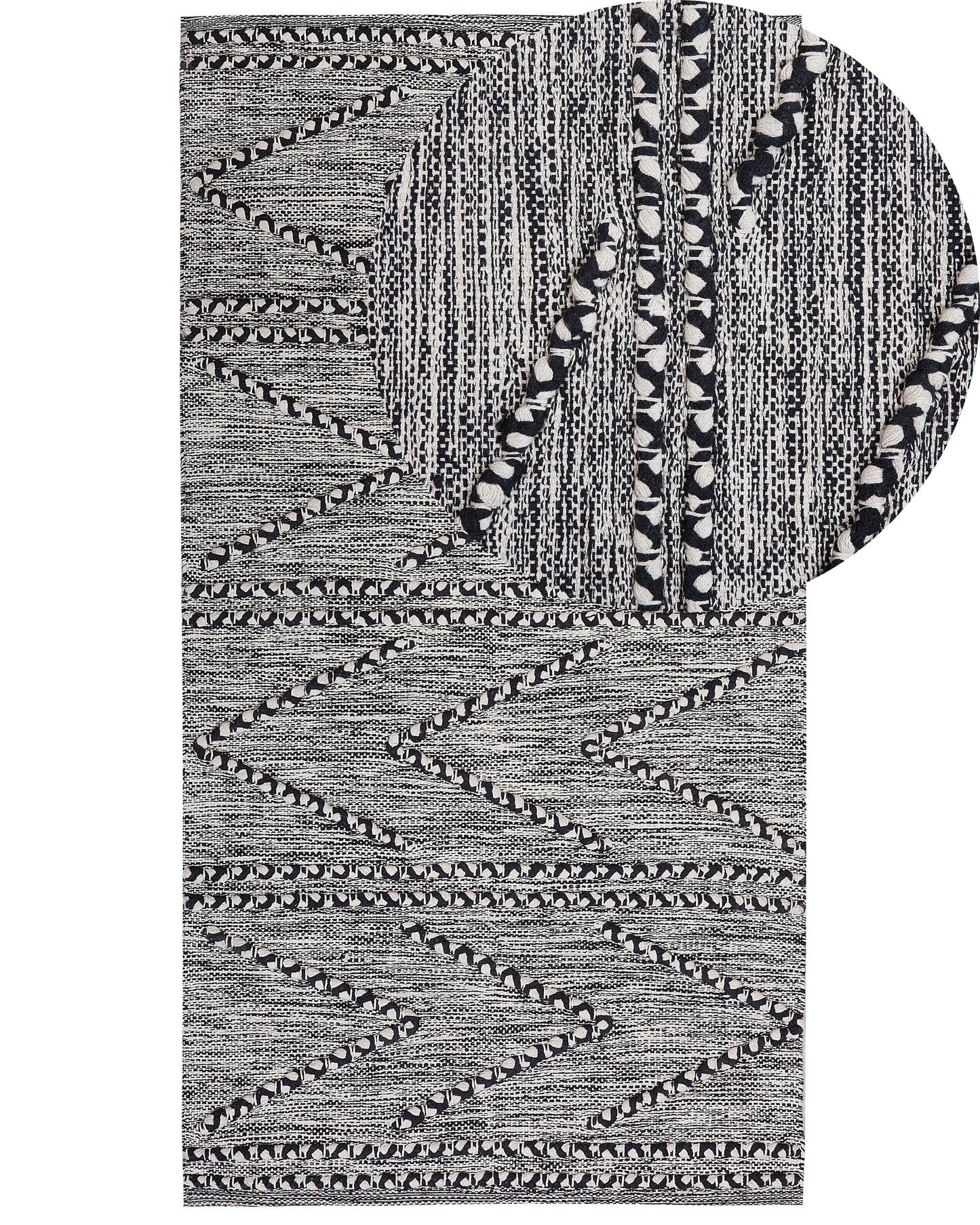 Cotton Tufted Geometric Rug Black And White 80 x 150cm