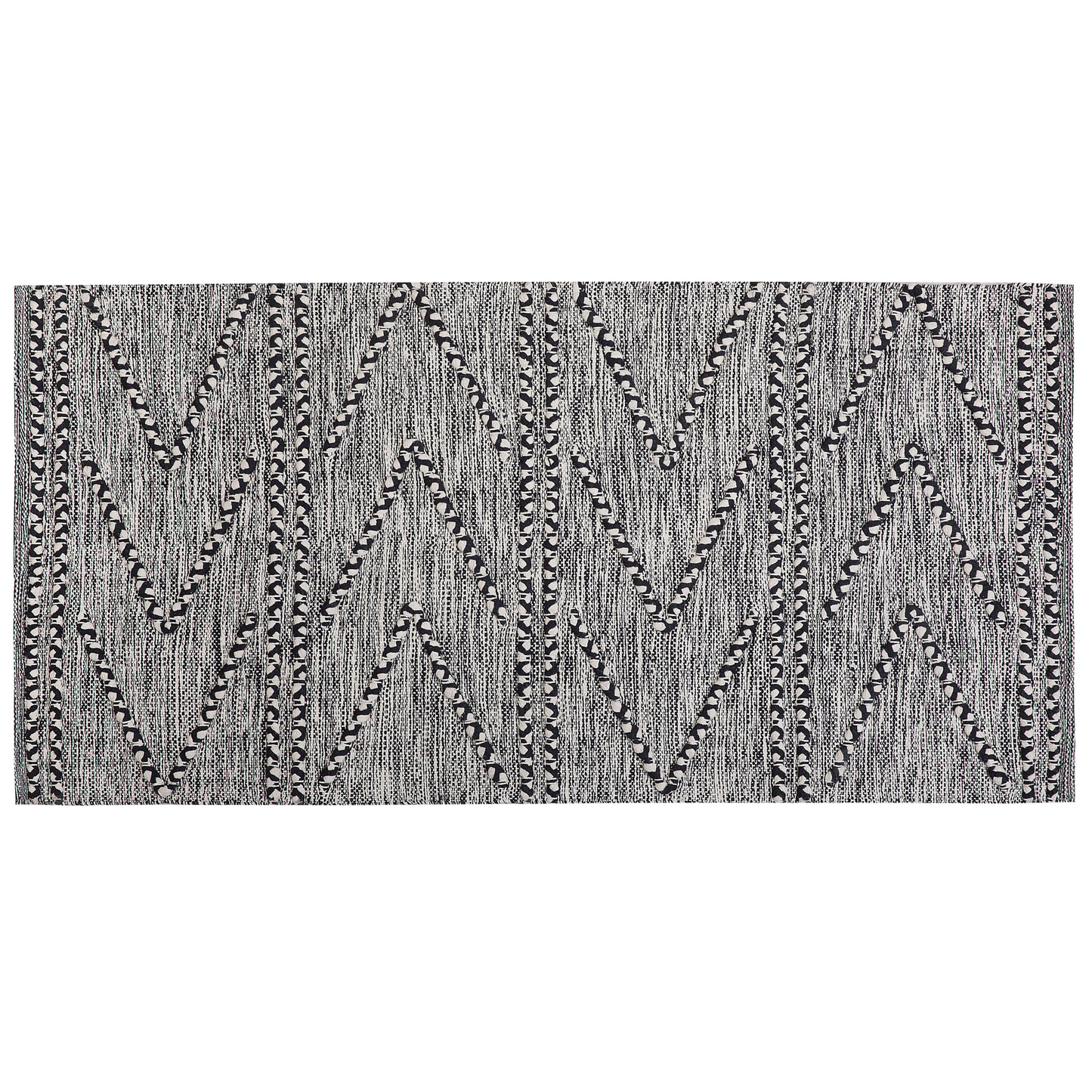 Cotton Tufted Geometric Rug Black And White 80 x 150cm