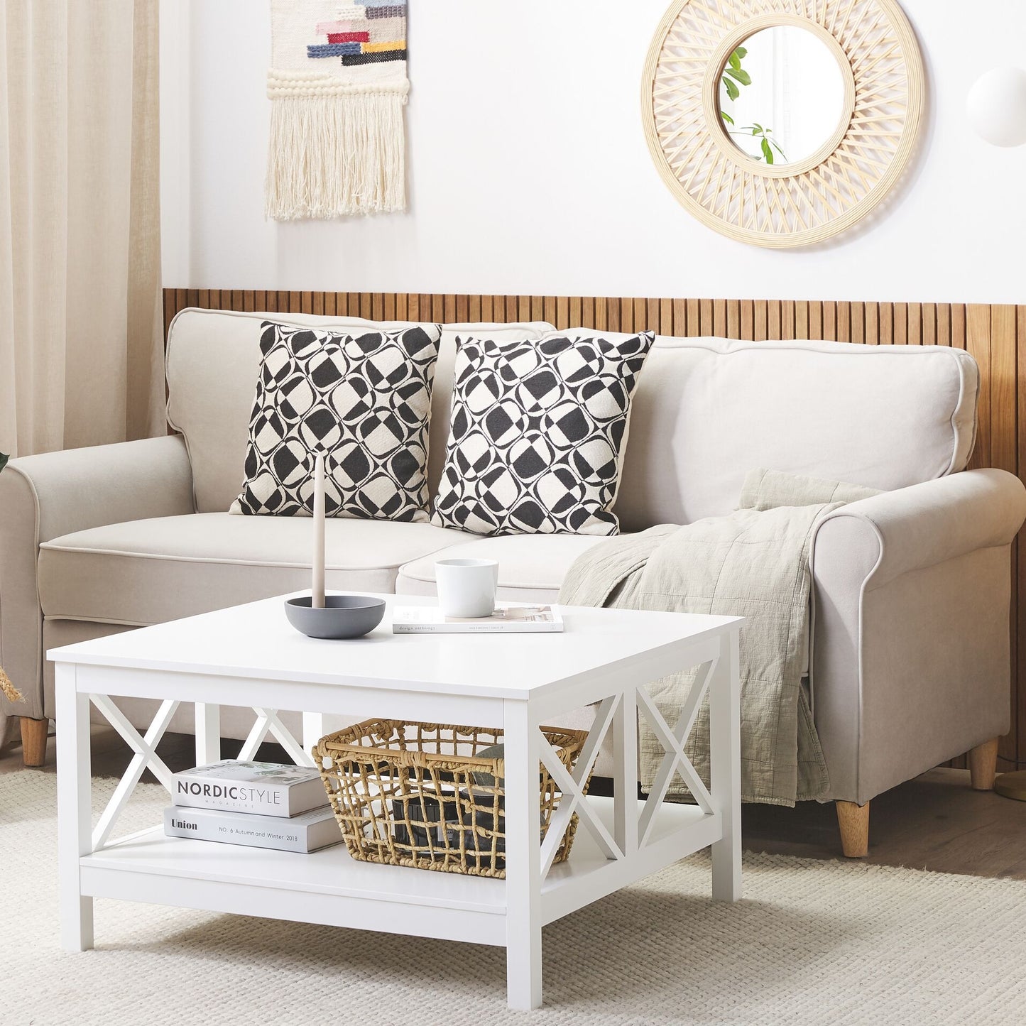 Coastline White Coffee Table 2-Tier 80 x 80cm Square Boho