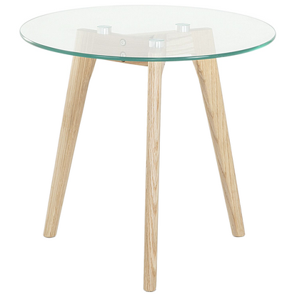 Nest Of 2 Round Glass Top Tables With Light Wood Legs