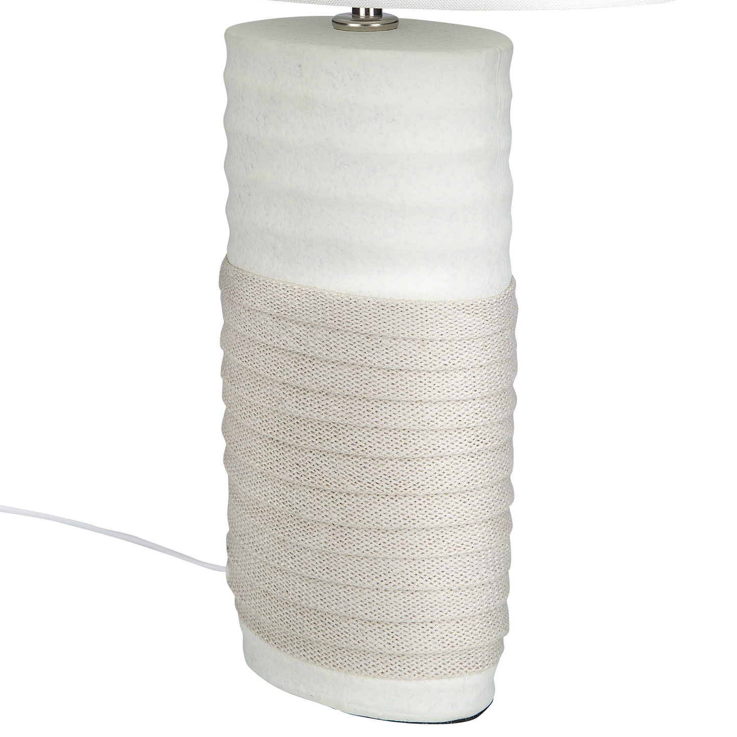Table Lamp Beige Ceramic Base Linen Drum Shade Bedside