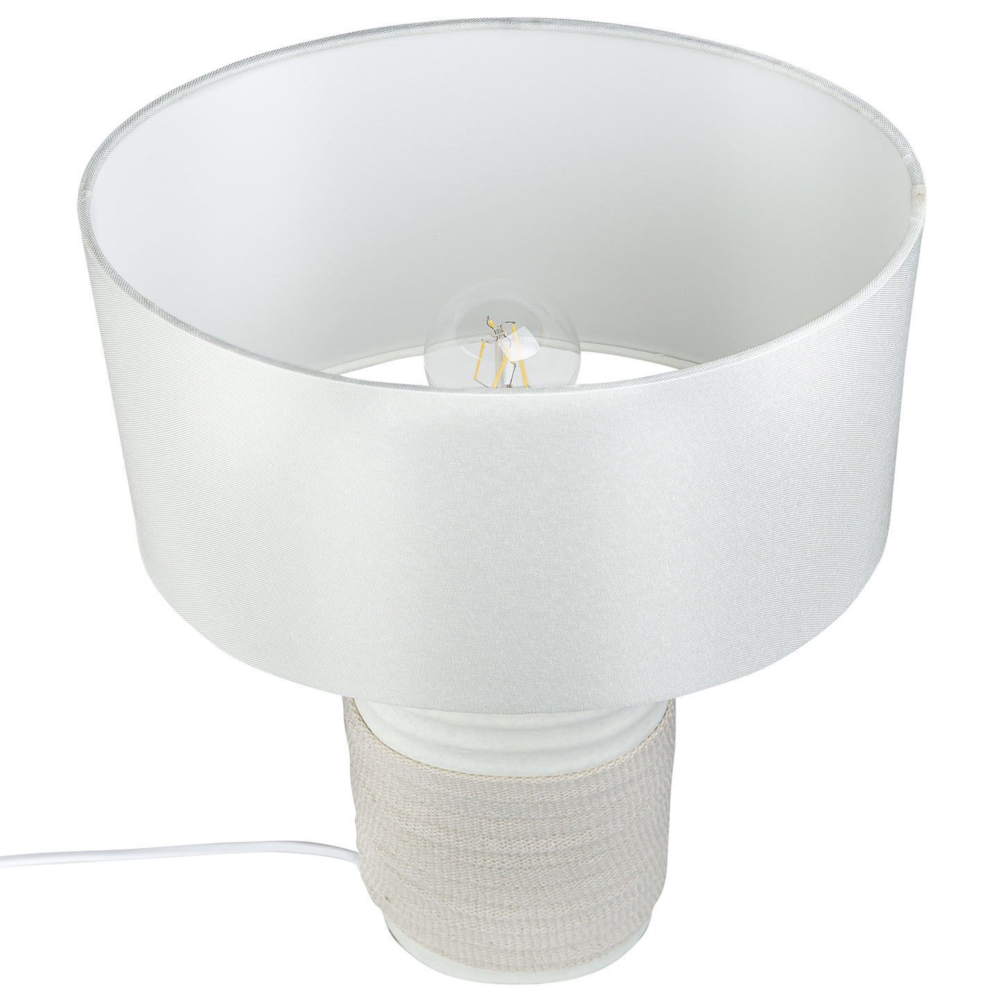 Table Lamp Beige Ceramic Base Linen Drum Shade Bedside