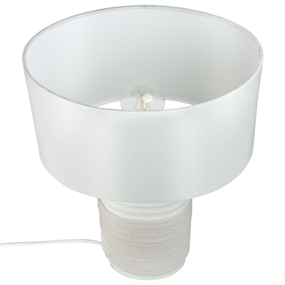 Table Lamp Beige Ceramic Base Linen Drum Shade Bedside