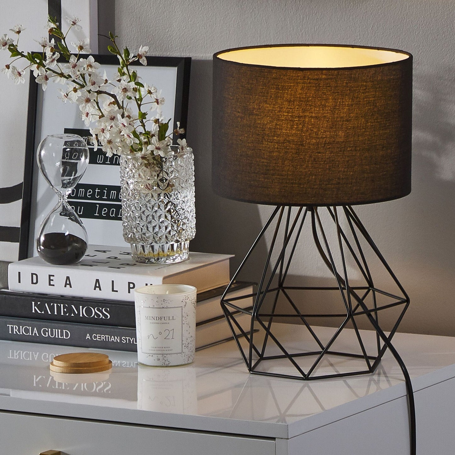Table Lamp Black Shade Industrial Wire Cage