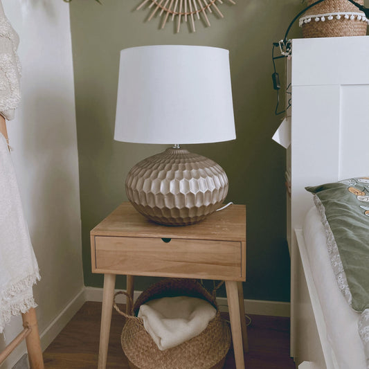 Bedside Table Lamp Gold Round Base White Shade