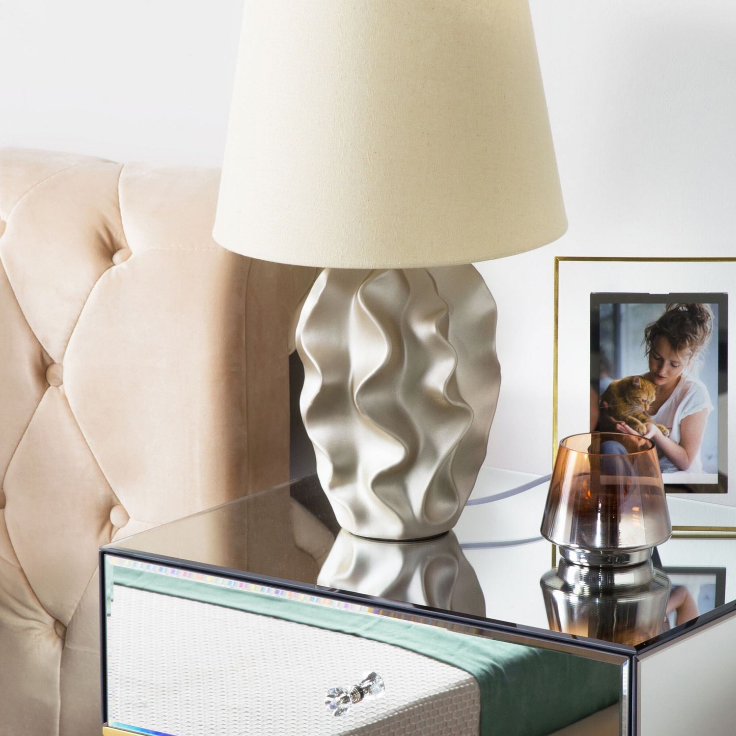 Bedside Table Lamp Gold Base Cream Shade