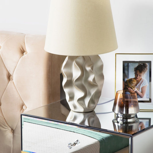 Bedside Table Lamp Gold Base Cream Shade