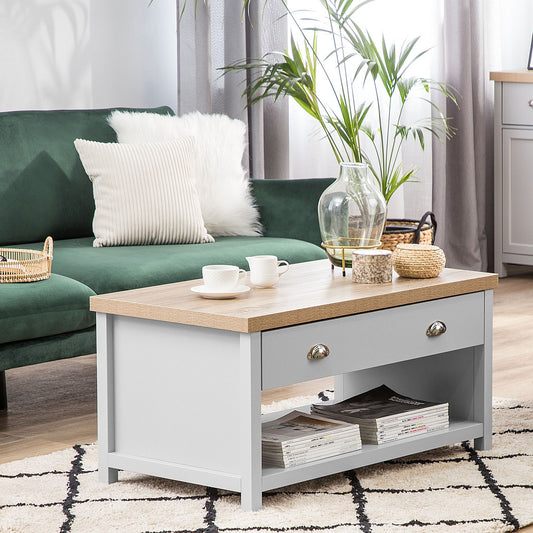 Coffee Table Grey Light Brown 99 x 55cm Drawer