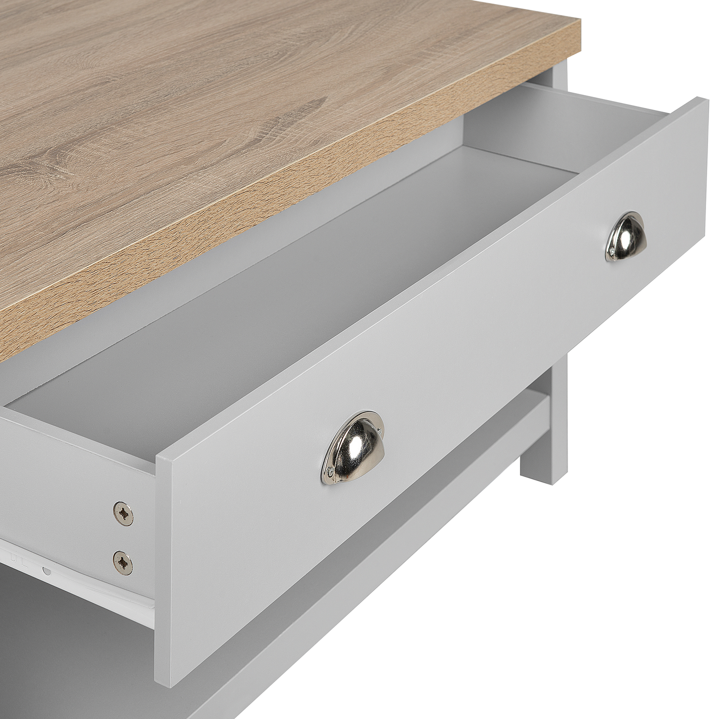 Coffee Table Grey Light Brown 99 x 55cm Drawer