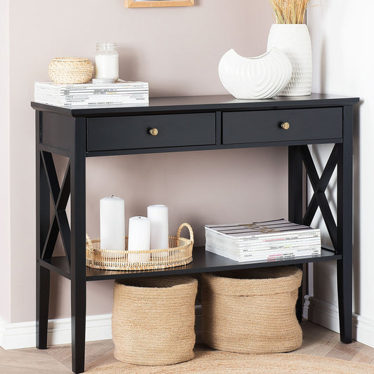 Console Table Black 2 Drawer 100 x 35cm Retro