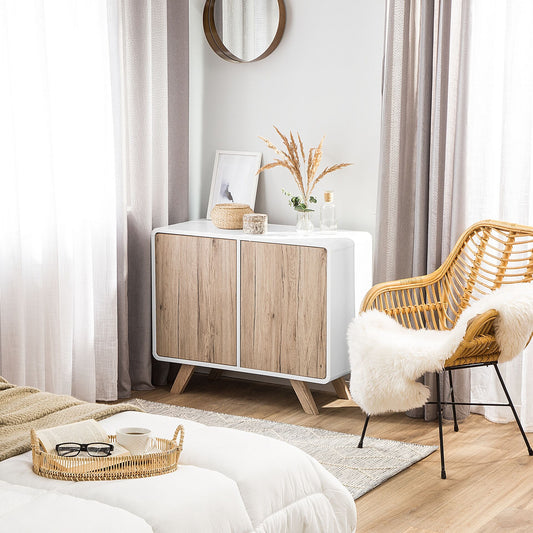 Sideboard Brown Veneer White 76 x 90 x 40cm Pine Legs 2 Doors