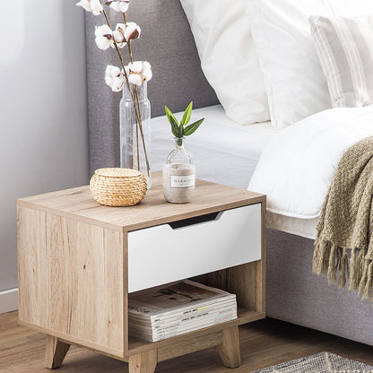 Bedside Table Nightstand Light Brown With White 1 Drawer
