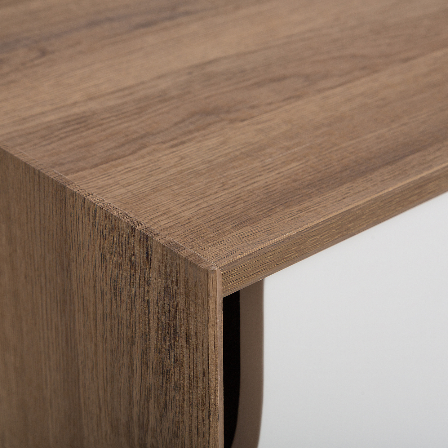 Sideboard Light Brown Veneer 56 by 147 by 42cm With 2 White Sliding Doors and 2 Grey Drawers
