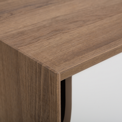 Sideboard Light Brown Veneer 56 by 147 by 42cm With 2 White Sliding Doors and 2 Grey Drawers