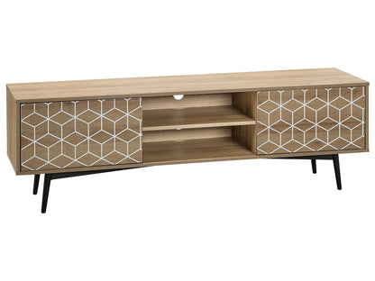 Light Brown TV Stand For 60 Inch TV With 2 Cabinets Open Shelf