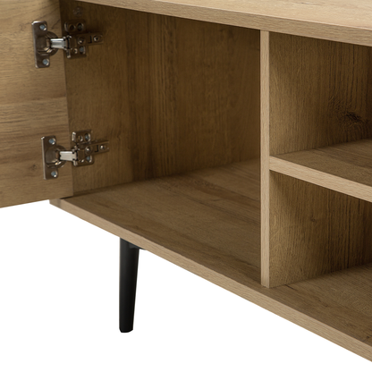 Light Brown TV Stand For 60 Inch TV With 2 Cabinets Open Shelf