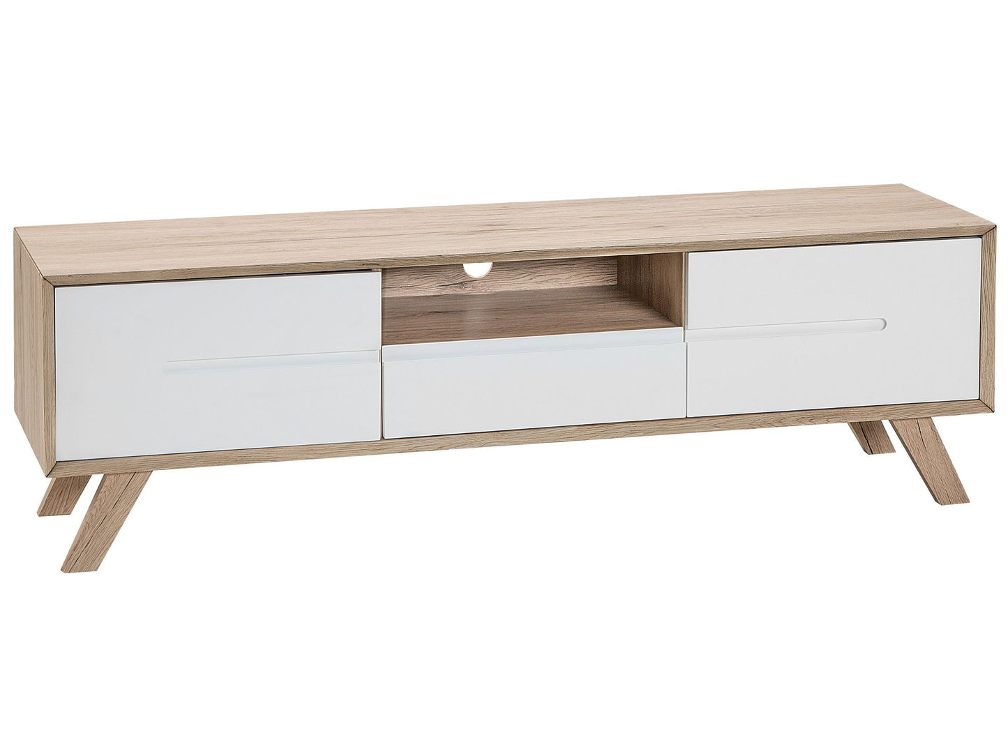TV Stand White And Light Brown Veneer With 2 Cabinets
