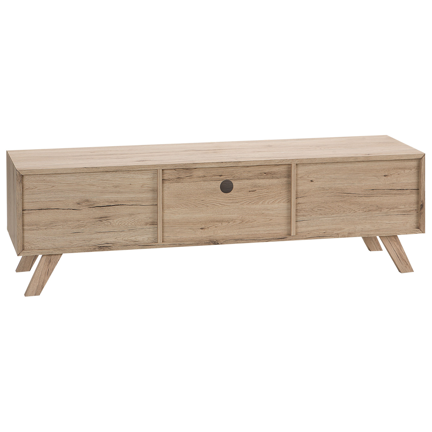 TV Stand White And Light Brown Veneer With 2 Cabinets