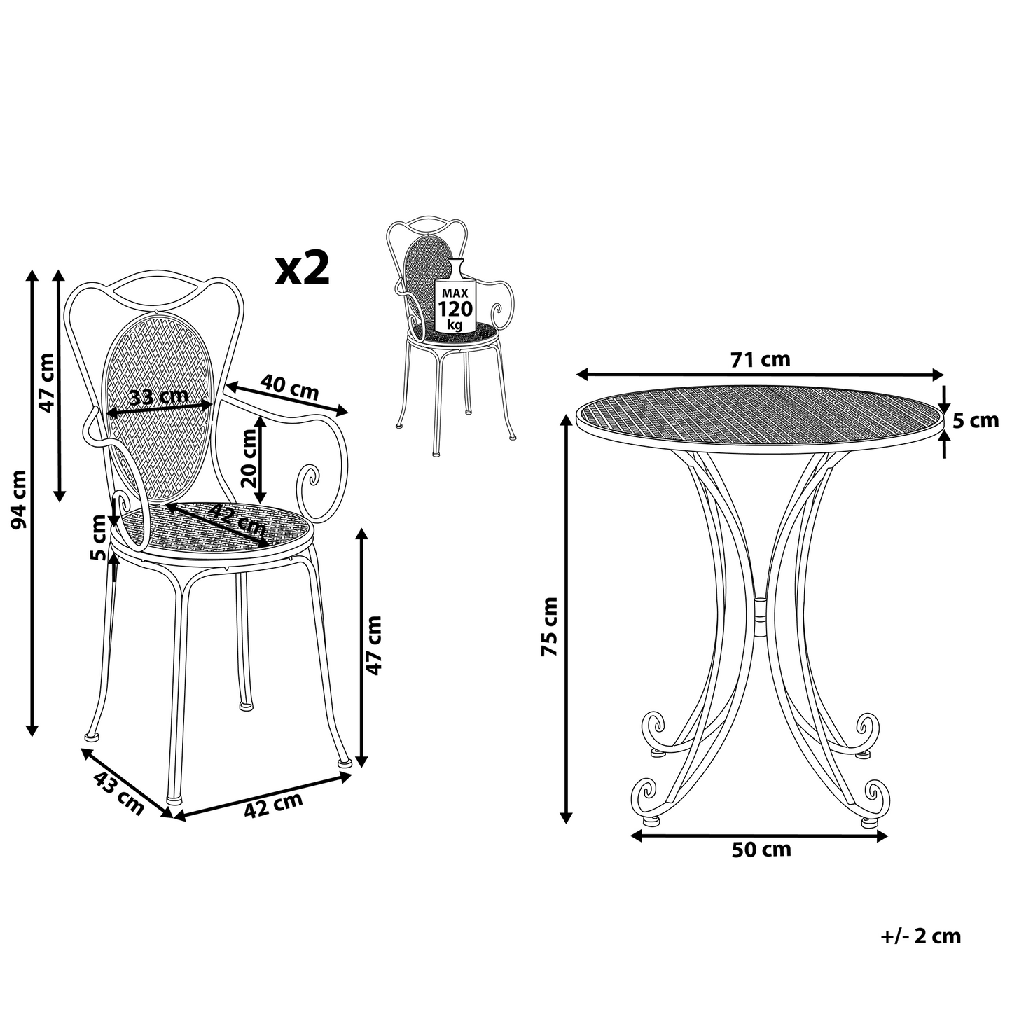 Chateau Belle Bistro Set Grey Table and 2 Chairs Shabby Chic Outdoor