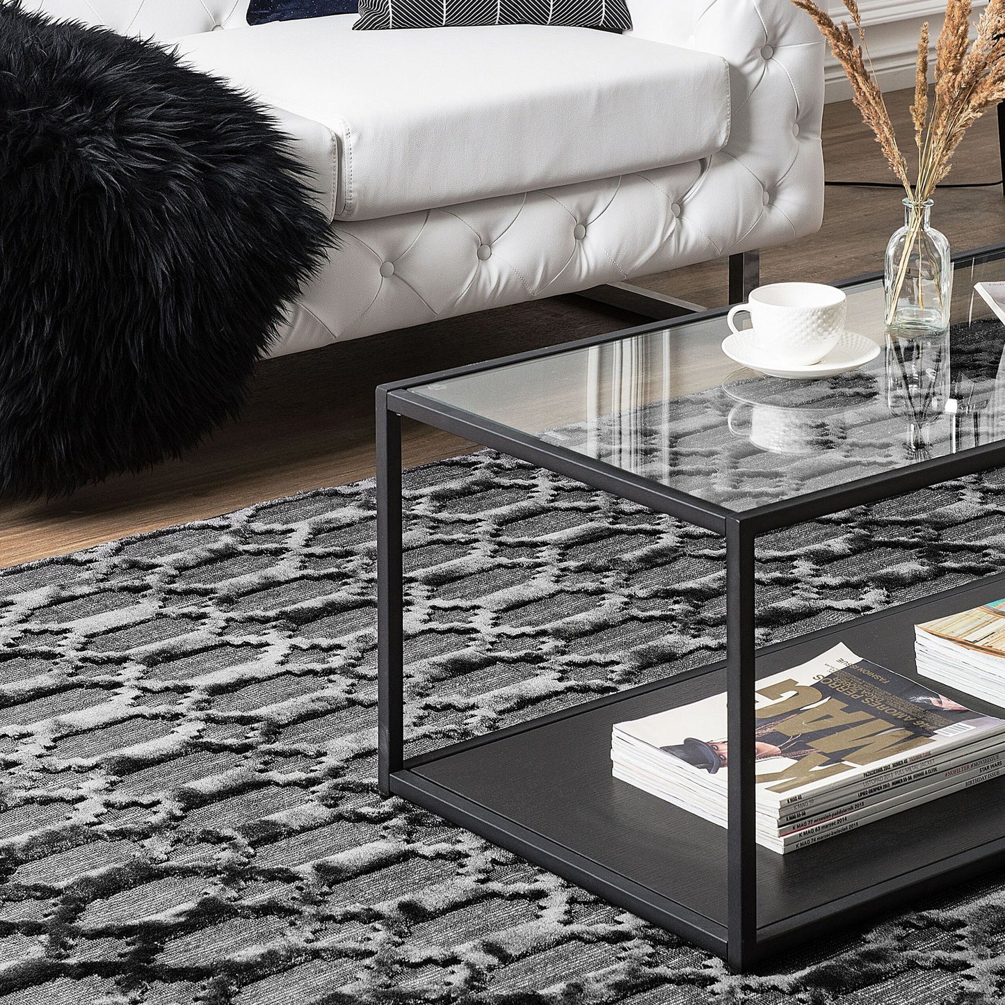 Grey Geometric Hand Woven Viscose Rug 140 x 200