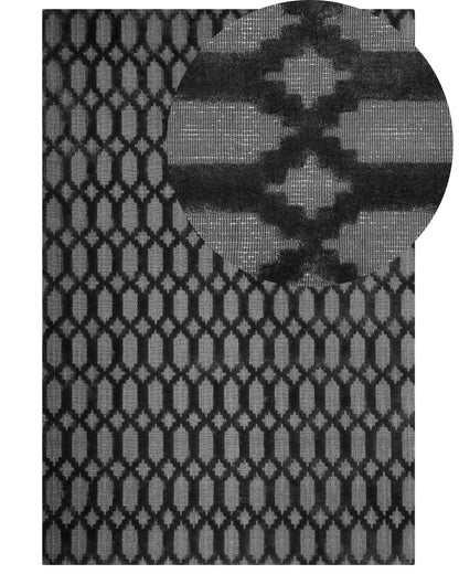 Grey Geometric Hand Woven Viscose Rug 140 x 200
