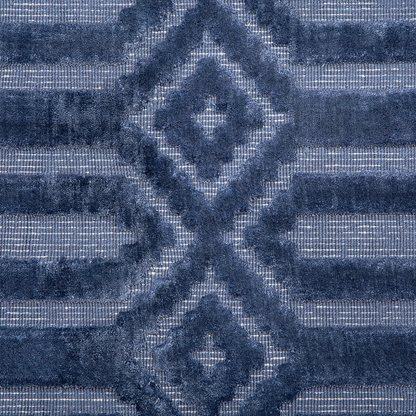 Blue Viscose Hand Woven Geometric Flatweave Rug 80 X 150cm
