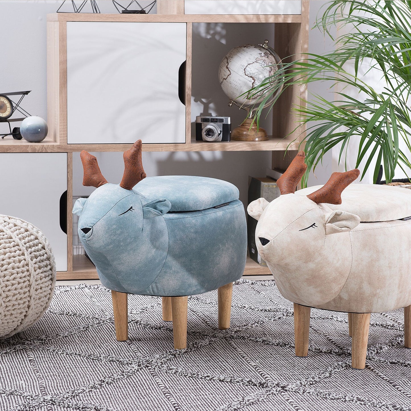 Reindeer Kids Stool Beige Upholstered Footstool With Storage