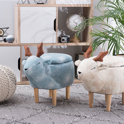 Reindeer Kids Stool Beige Upholstered Footstool With Storage