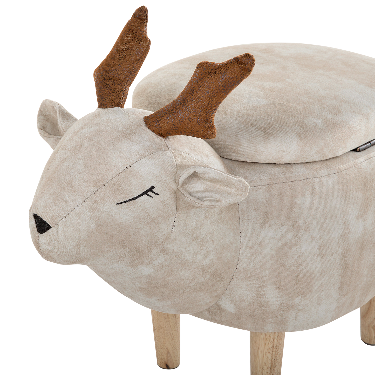Reindeer Kids Stool Beige Upholstered Footstool With Storage