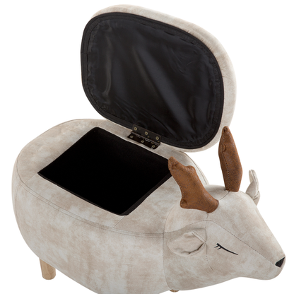 Reindeer Kids Stool Beige Upholstered Footstool With Storage