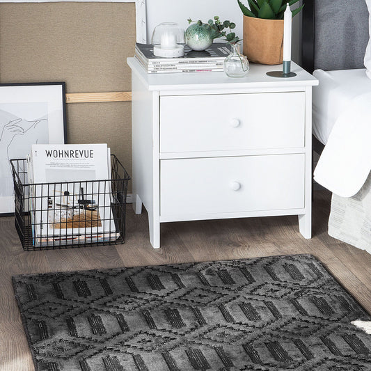Home Grey Viscose Geometric Hand Woven Flatweave Rug 80 x 150cm For Modern Scandinavian Interiors
